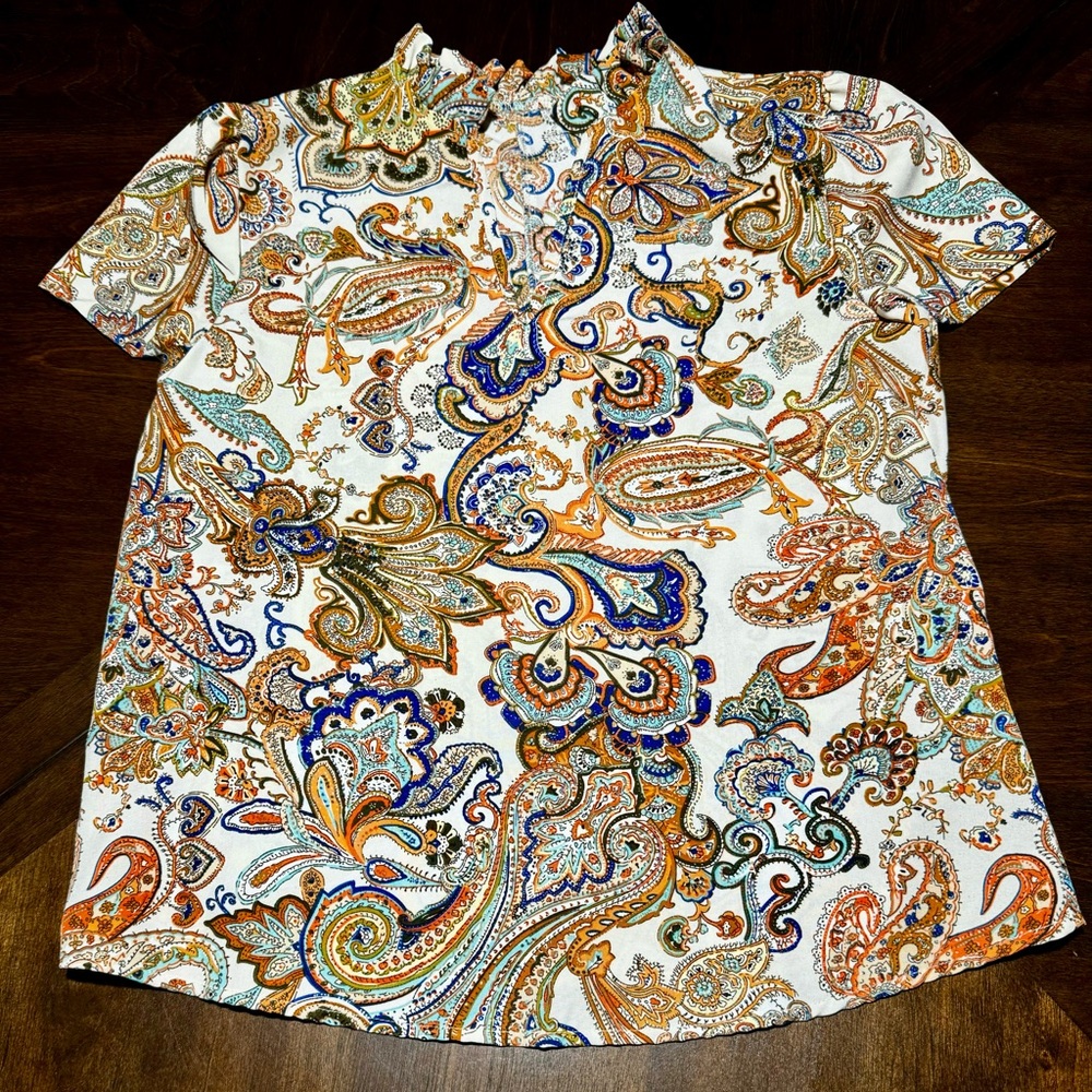 SHEIN LUNE Paisley Printed V-Neck Casual Shirt Size Small - Picture 7 of 7